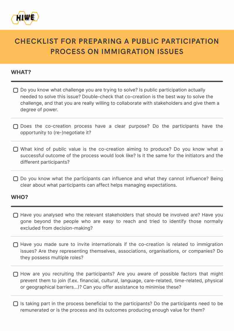 HIWE's checklist for public participation